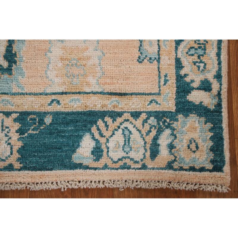 Hand Knotted Oriental 100% Wool Carpet Transitional Geometric Peach Oushak Area Rug - 2' 11'' X 2' 0''