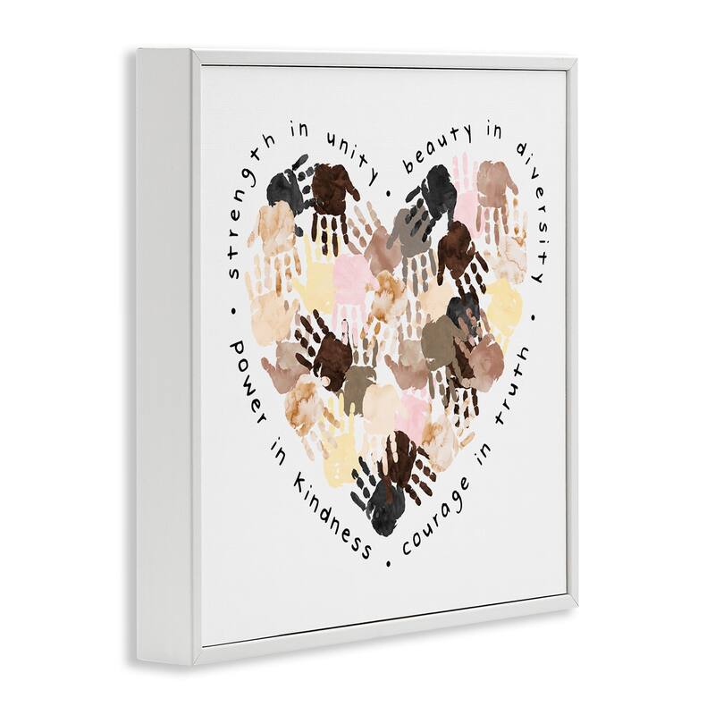 Stupell Powerful Strength In Unity Phrase Handprint Heart Framed Wall Art, 12x12