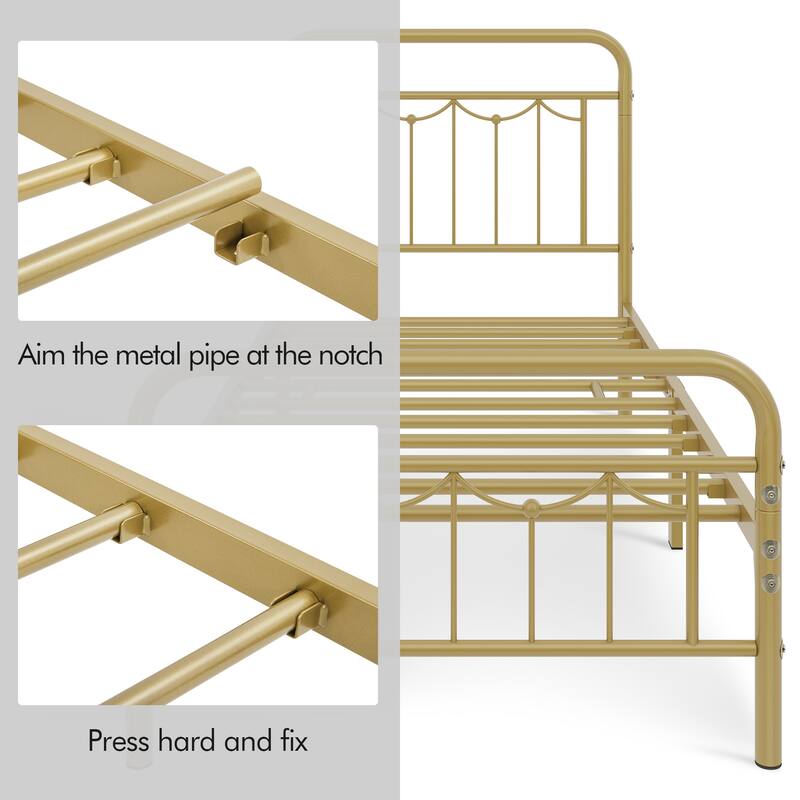 Yaheetech Metal Platform Bed Frame with Vintage Headboard and Footboard Metal Bed Base