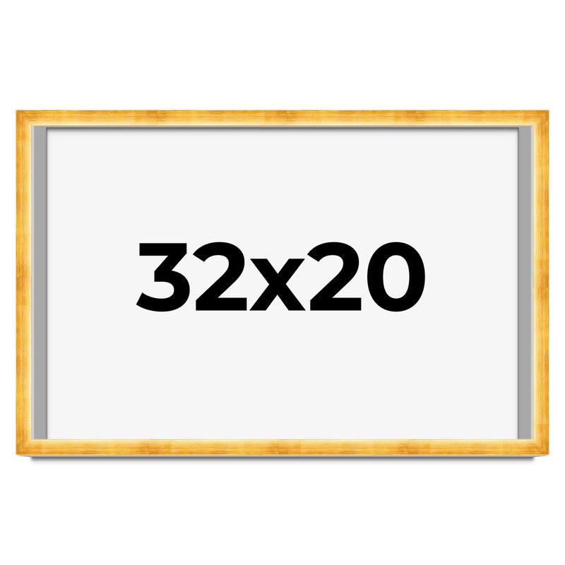 32x20 Shadow Box Frame Gold | 1.625 Inches Deep Real Wood Traditional