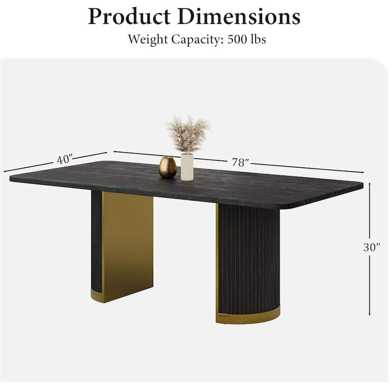 Mid Century Modern Solid Wood Dining Table with Double Pedestal Base