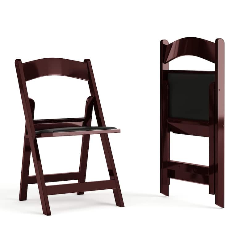 Set of 2 Folding Chairs with Padded Seats - 18"D x 17.25"W x 30.75"H - Red Mahogany