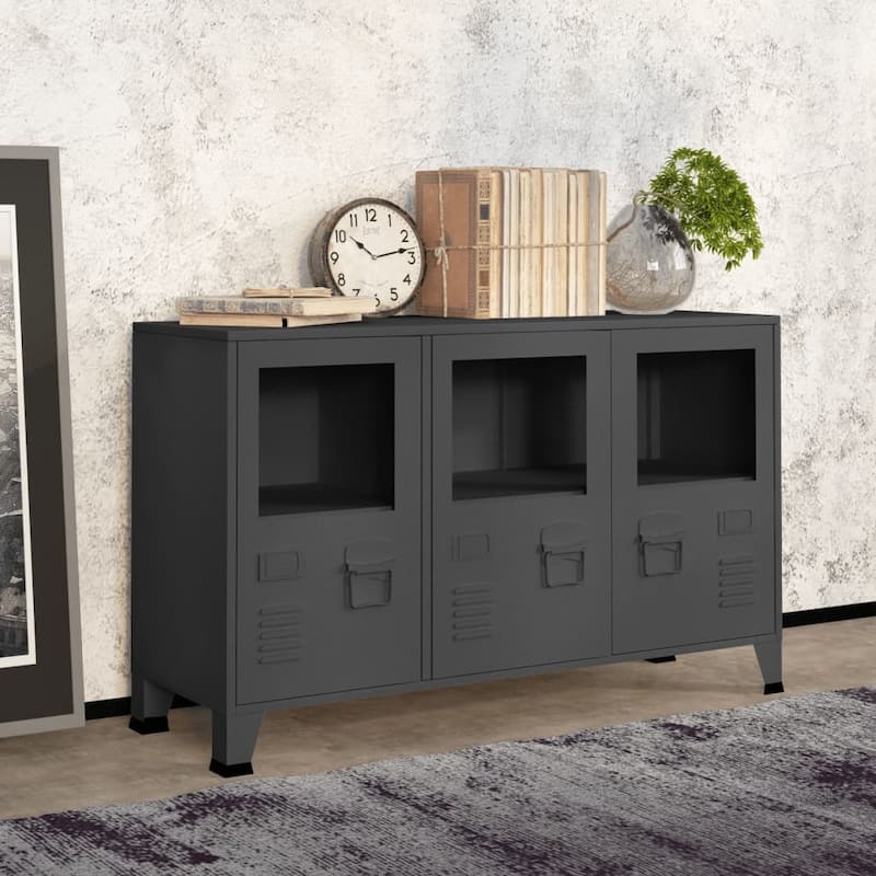 vidaXL Sideboard Industrial Storage Cabinet for Living Room Metal and Glass - 41.3" x 13.8" x 24.4" - Anthracite