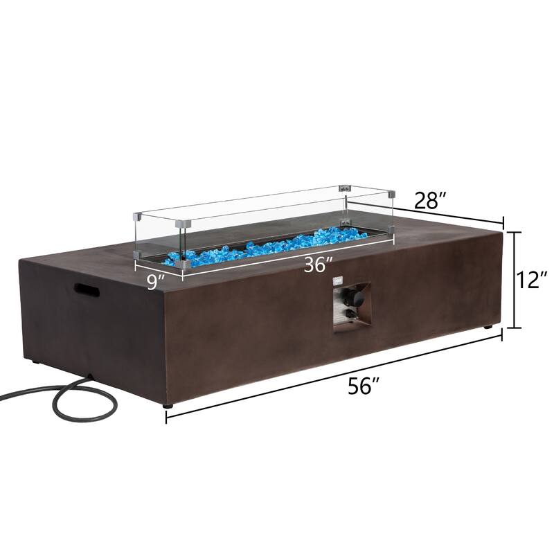 Outdoor Firepit Propane Table with Wind Guard & Fire Glass