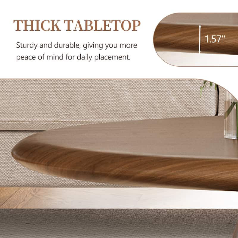 51.1" Mid-Century Modern Oval Coffee Table - Solid Wood Veneer, Living Room Center Table