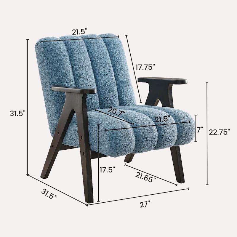 Unique Reading Chair Dining Chair with Wooden Armrests, Blue Decorative Chair Corner Chair Dressing Chair Padded Chair