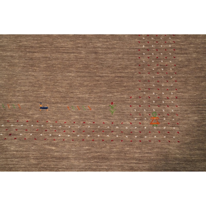 Hand Knotted Oriental 100% Wool Carpet Tribal Animal Pictorial Brown Gabbeh Area Rug - 8' 0'' X 8' 0''