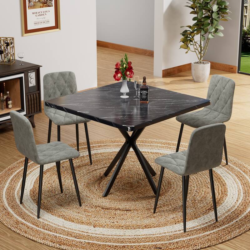 Modern Kitchen Dining Room Chairs Set of 4, Velvet Dining Chair, Upholstered Cushion Seat and Sturdy Metal Legs