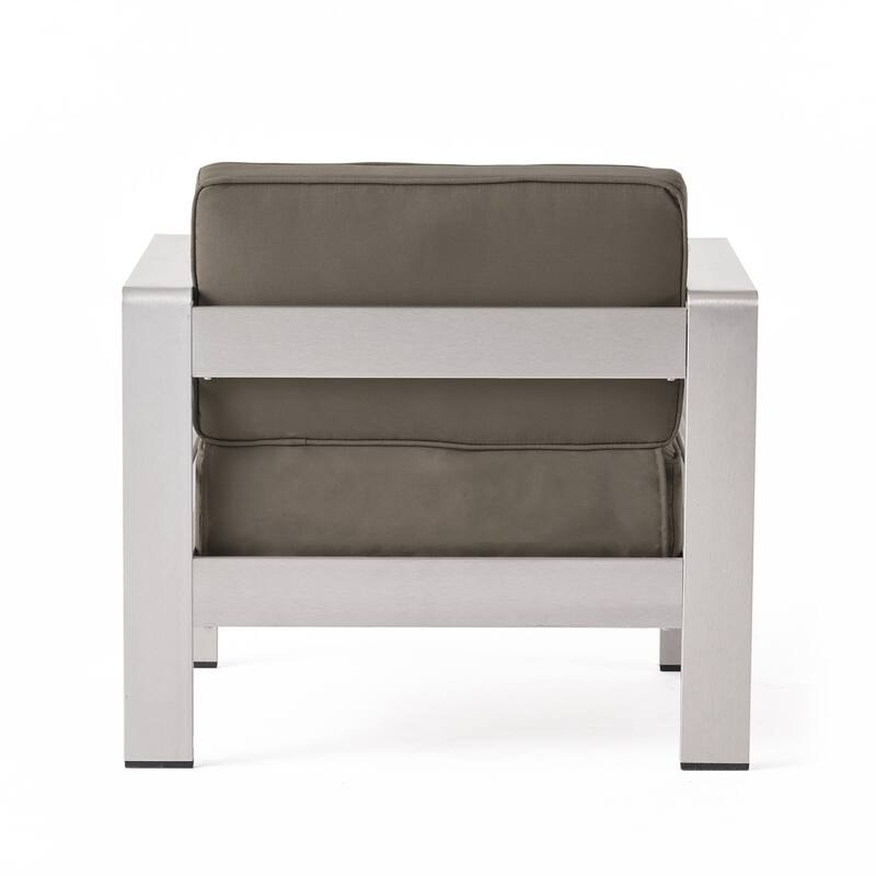 Cape Coral Outdoor Aluminum 3 Piece Chat Set with C Shaped Table by Christopher Knight Home