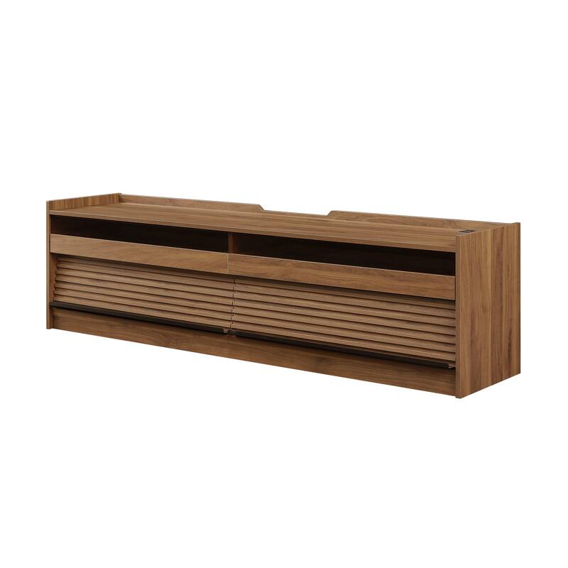 68.9" TV Stand with Glass Front Drawers and LED Charging Station