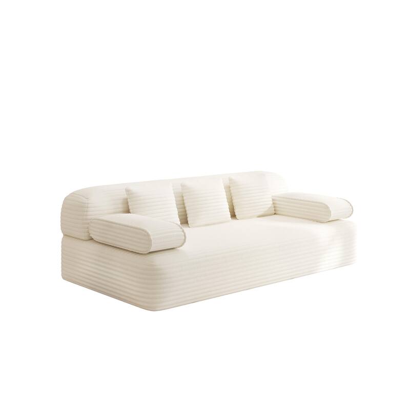 78.7" Convertible Sofa Bed, 2-in-1 Corduroy Couch with 3 Pillows, Modern Folding Boneless Couch