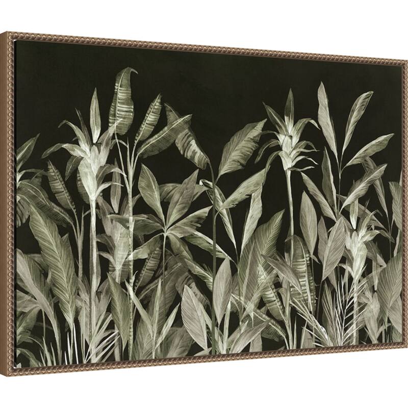 Monochrome Jungle Leaves at Night by Aria K Framed Canvas Wall Art Print