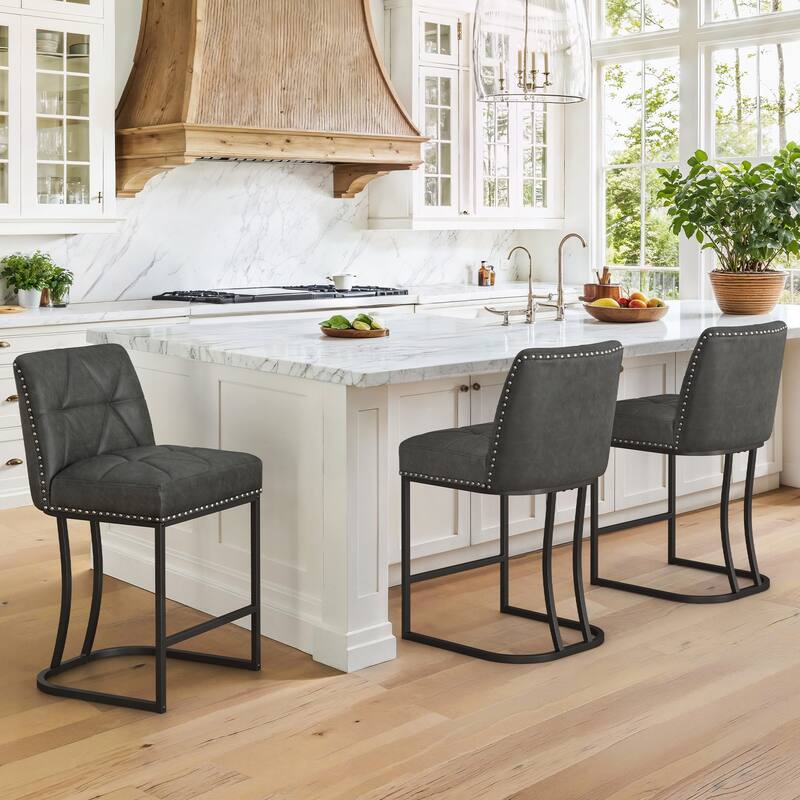 Modern 26.in Armless Barstool Metal Frame Low Back Counter Height Upholstered Bar Stool