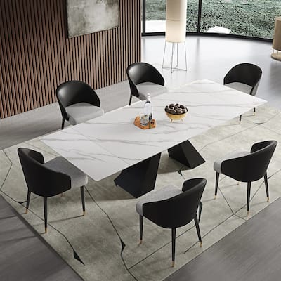 110.23'' Extendable Rectangular Sintered Stone Dining Table For 8 -10 People