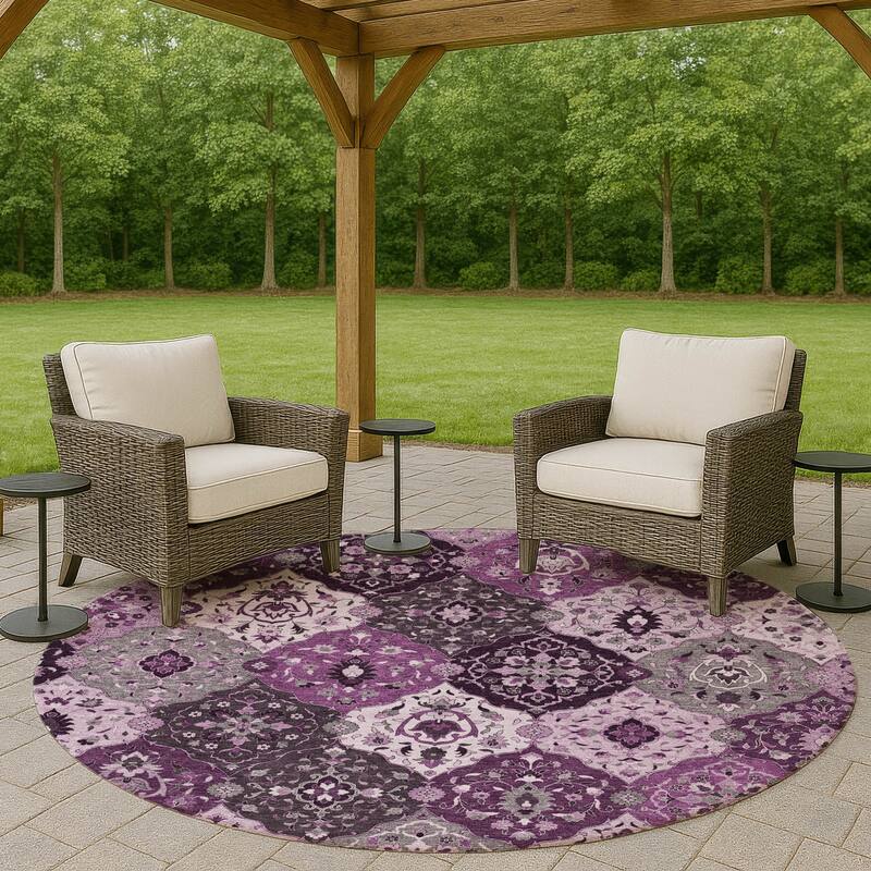 Machine Washable Indoor/ Outdoor Traditional Panel Chantille Rug - Purple - 8' x 8'