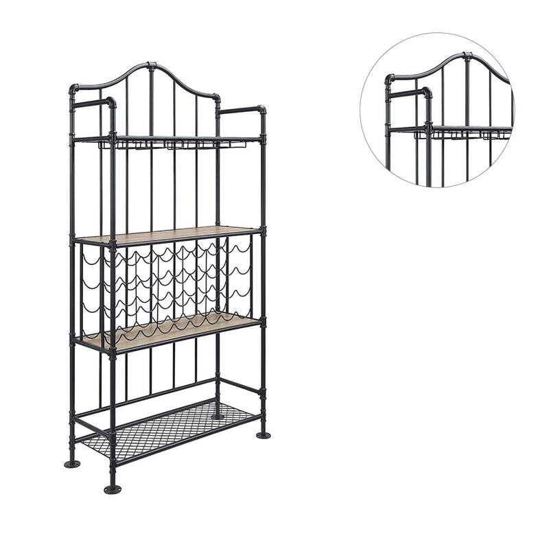 Metal Frame Wine Shelf in Oak and Sandy Black Finish