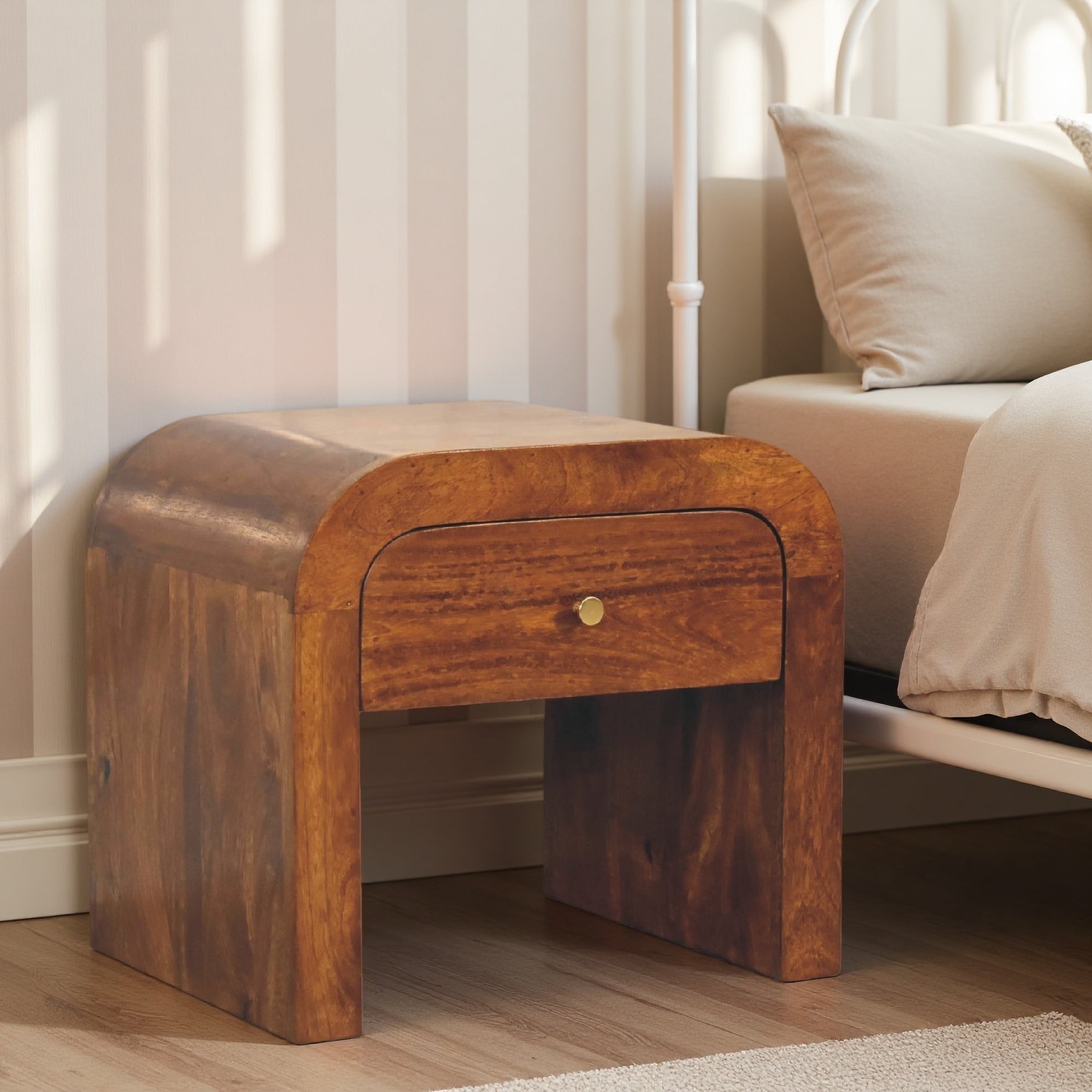 17.72"L Solid Wood Oak Darcy Nightstand with Single Drawer, Timeless Design