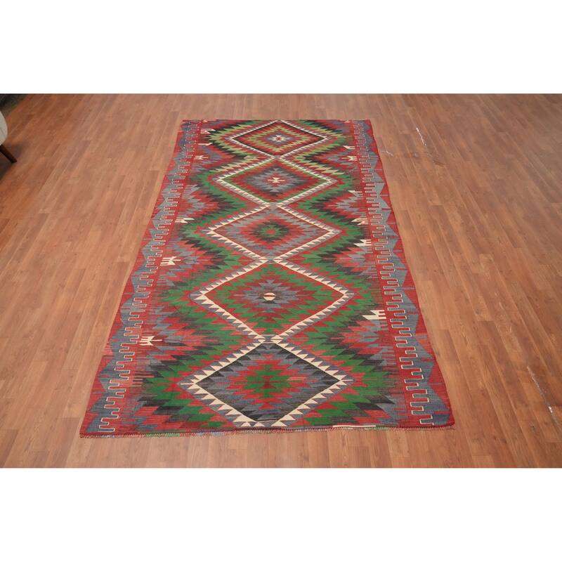 Hand Woven Oriental 100% Wool Carpet Southwestern Tribal Multi-Colored Kilim Area Rug - 9' 4'' X 5' 4''