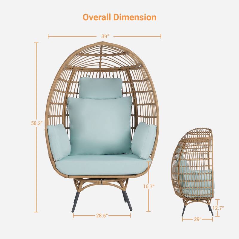SANSTAR Set of 2 Patio Oversized Swivel Brown Wicker Egg Chairs with Cushions