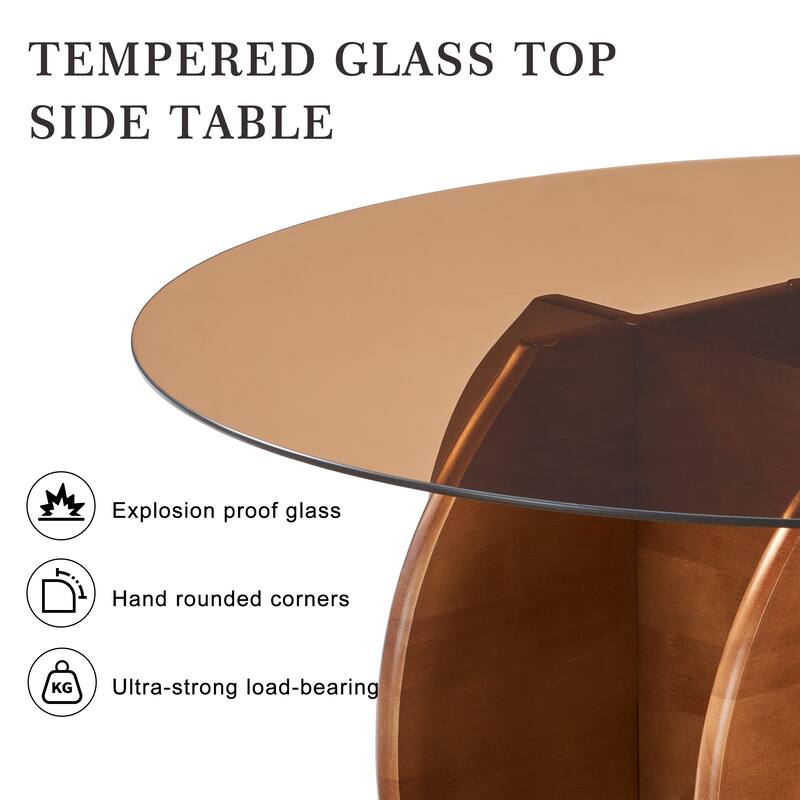 CAROCC Modern Round Table Glass Top Wooden Base Petal - Shaped Legs Dining Living Room Stylish Sturdy