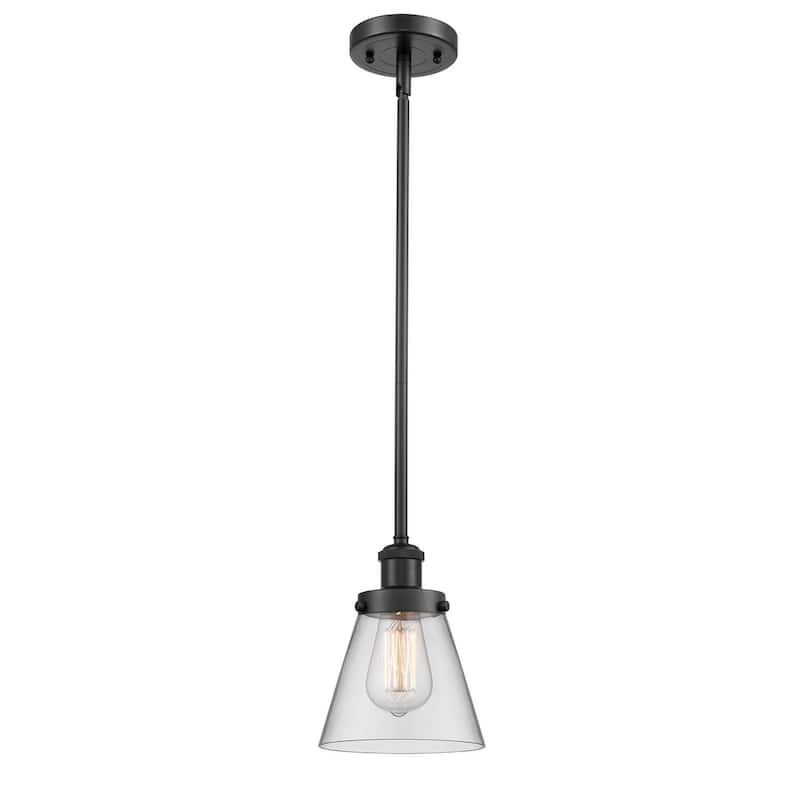 Innovations Lighting Small Cone 6" Wide Mini Pendant - Rod Hung - Matte Black / Clear