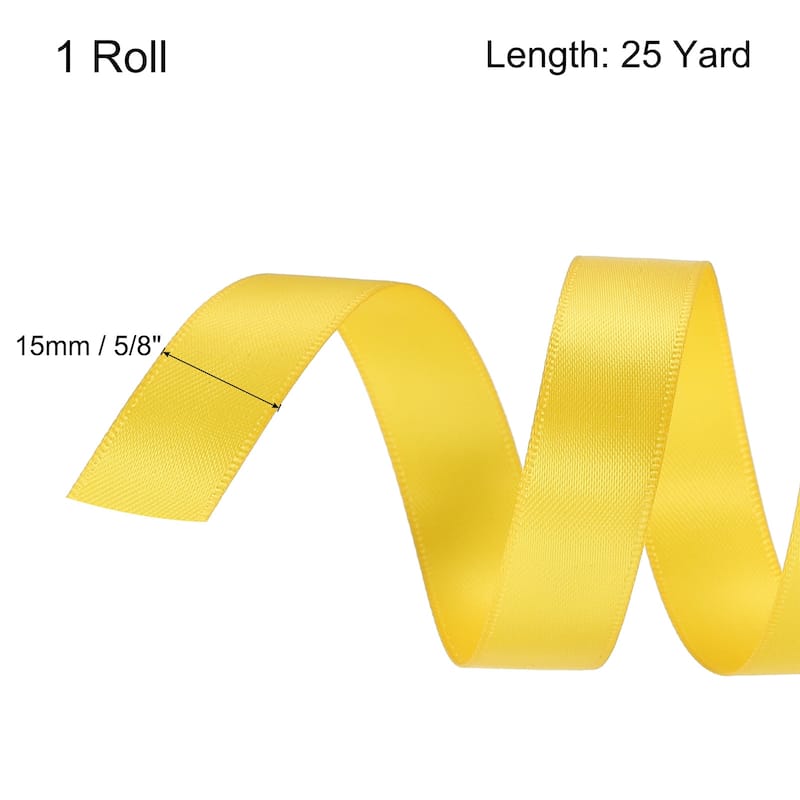 Satin Ribbon Grosgrain Thin Solid Silk Wedding Bouquet Ribbon Decor - Corn Yellow - 5/8" x 25 Yard