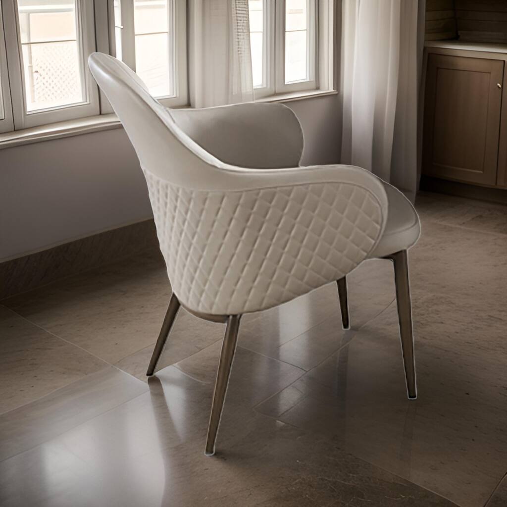 Liy 26 Inch Dining Chair Set of 2, Curved Padded, Tufted Beige Faux Leather