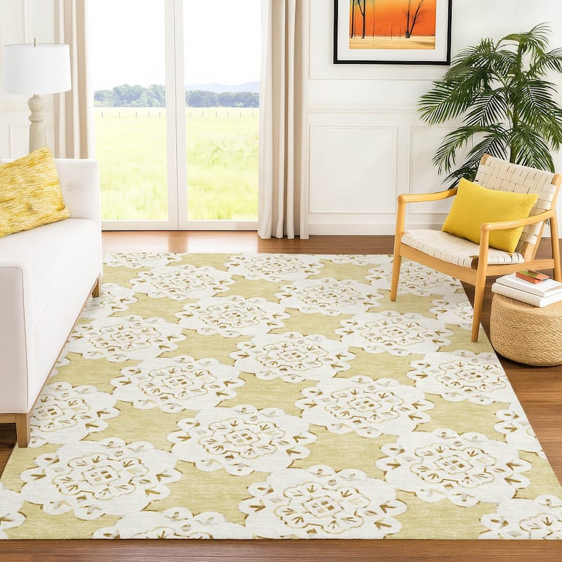Machine Washable Indoor/ Outdoor Global Motif Chantille Rug