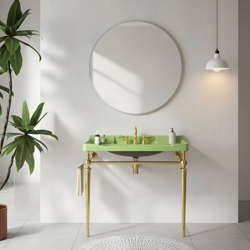 Wall-Mounted Bathroom Vanity with Ceramic Basin and Metal Legs