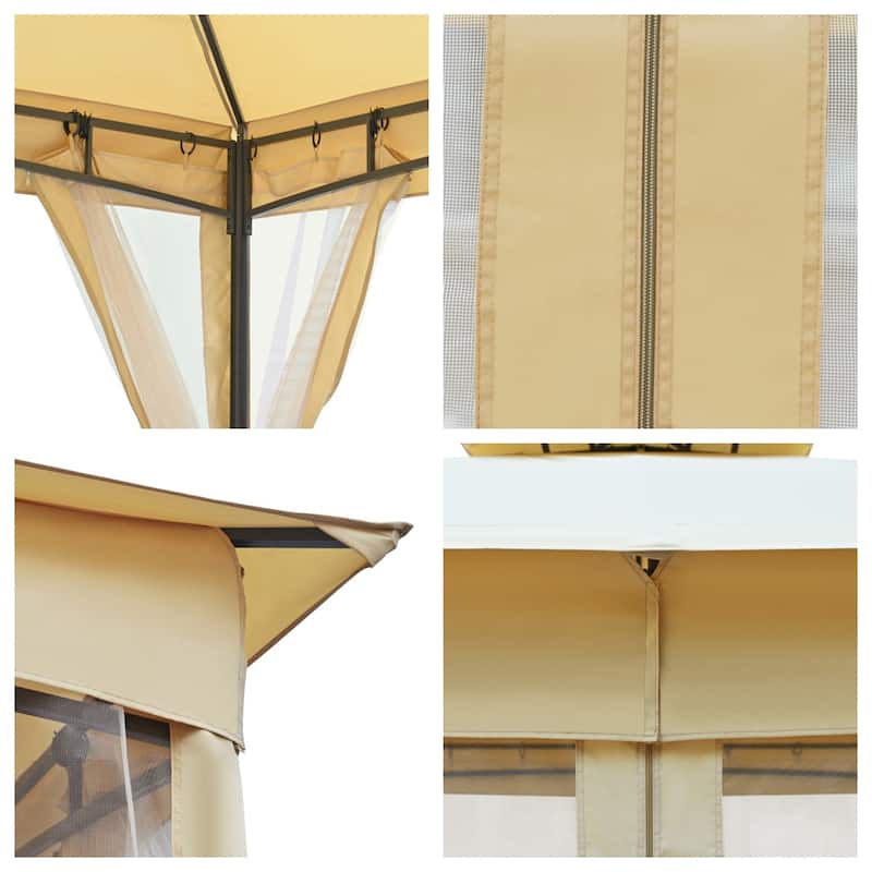Patio Gazebo Tent with Double Roofs and Mosquito Netting for Backyard