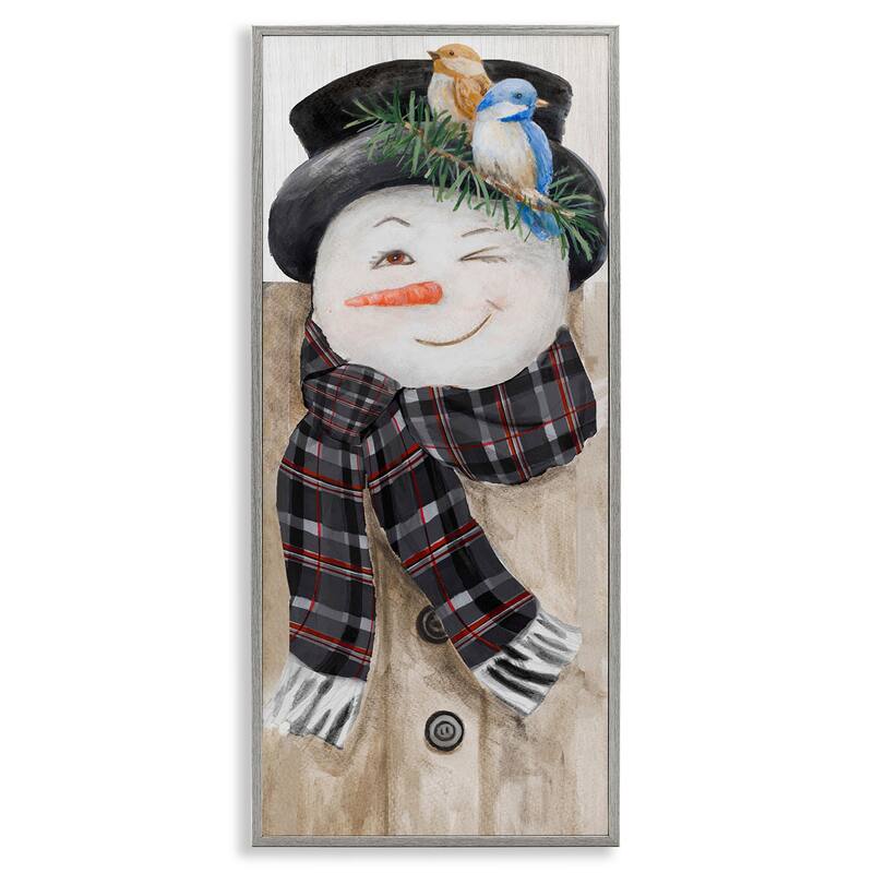 Stupell Snowman Wink Winter Birds Rustic Plaid Scarf Framed Wall Art - Multi-Color