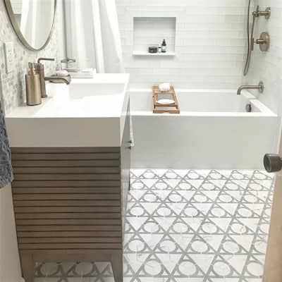 Merola Tile Classico Carrara Hexagon Flow 7" x 8" Porcelain Floor and Wall Tile