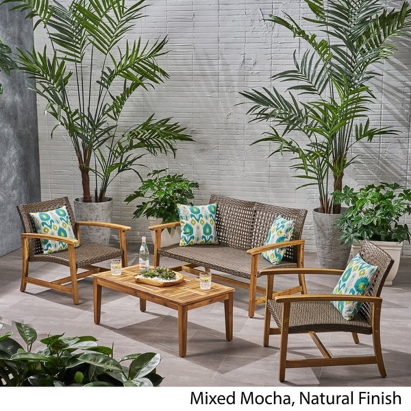 Hampton Outdoor 4-piece Acacia Chat Set by Christopher Knight Home