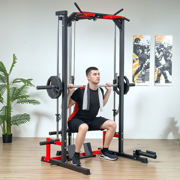 Soozier Power Cage Smith Machine, Multi-Function Power Rack with