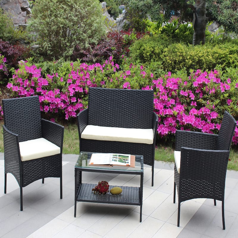 Rattan Patio Furniture Set (4 Pieces) - Beige