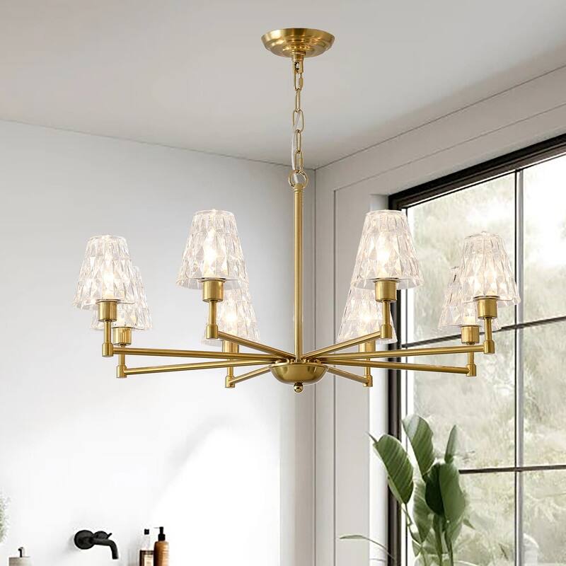 Mid Century Modern Chandelier Sputnik Liner Pendant Light Fixture - 8 Light-31.5in - Gold