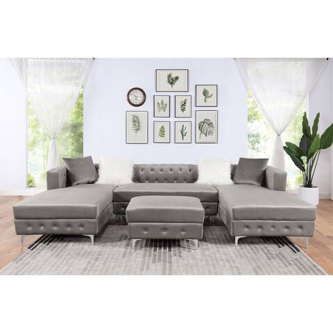 Furniture of America Delfinia Tufted Sectional with Ottoman
