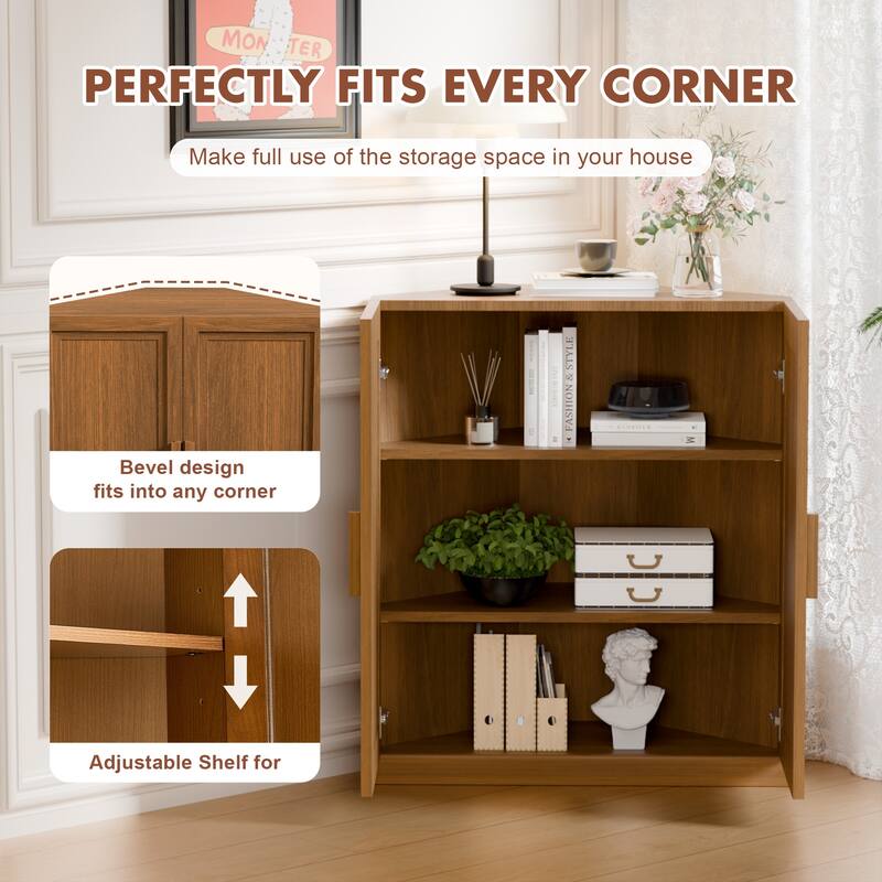36"H Corner Sideboard Cabinet Free-Standing Corner Storage Organizer