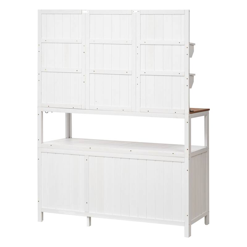 Roomfitters 50 Inch Solid Fir Wood Potting Bench with Hutch and Cabinets, Garden Workstation Table