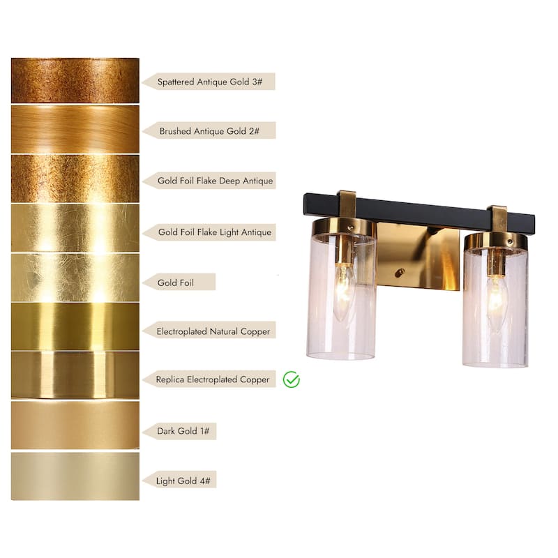 Modern Elegant 3-Light Black Gold Bathroom Vanity Light Dimmable Glass Wall Sconces