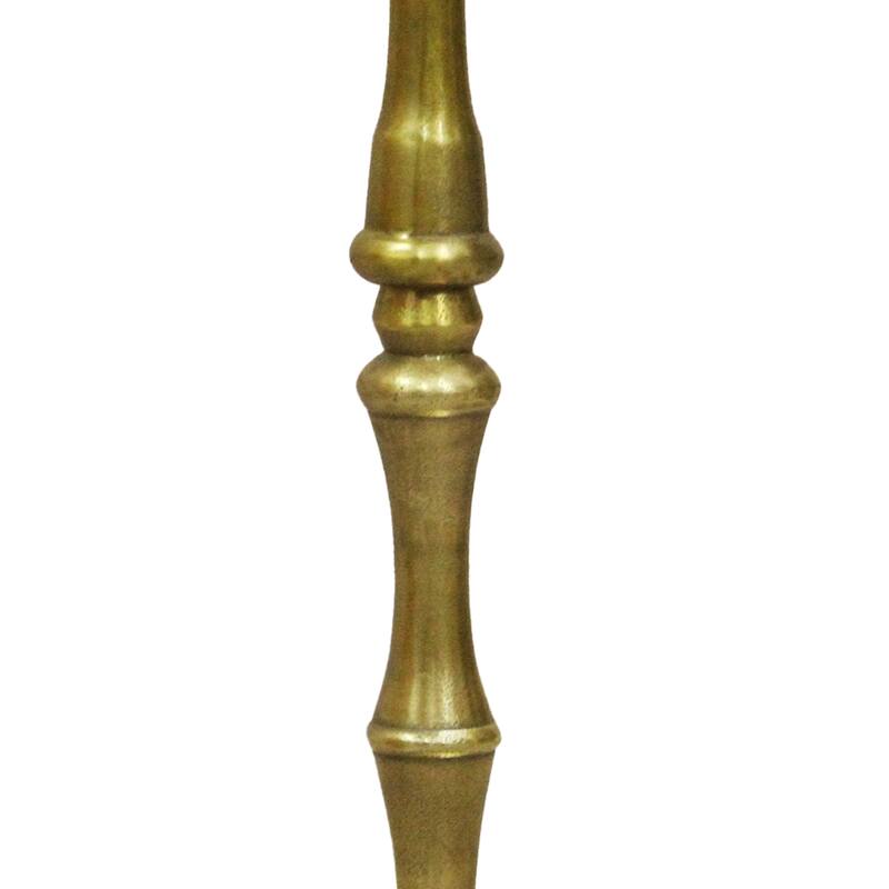 26 Inch Side End Drink Table, Turned Pedestal Metal Base, Round Top, Oxidized Brass