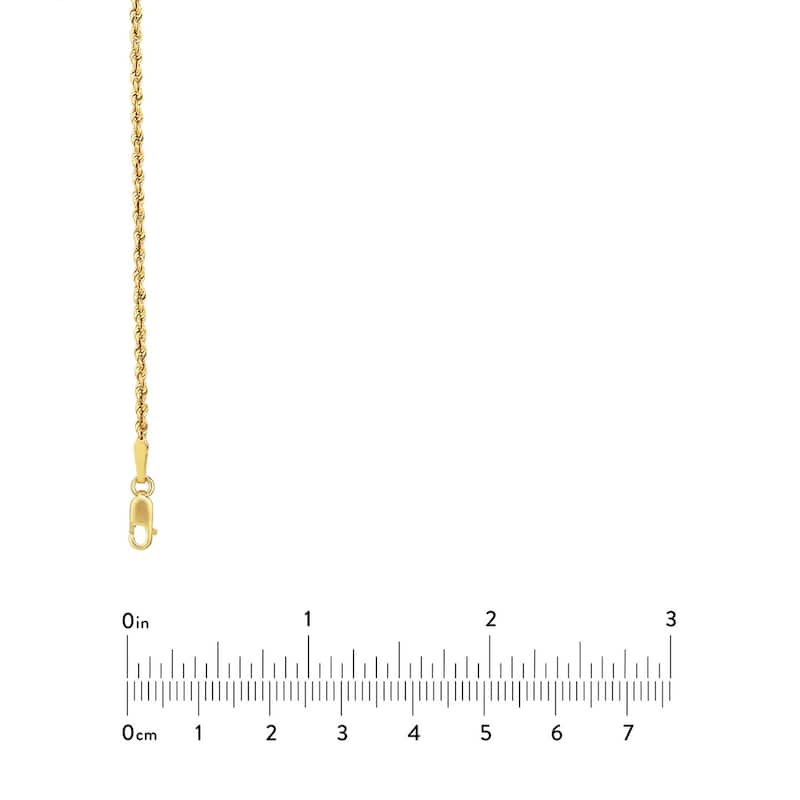 Curata 14k Yellow Gold 1.8mm Hollow Rope Chain Necklace (Lobster)