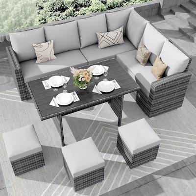 7 Piece Outdoor Sectional Sofa with Dining Table