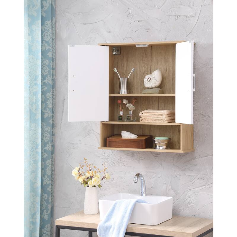 Bathroom Wall Cabinet with Double - Door,Bottom Shelf,Wavy - Patterned Doors,Adjustable Inner Shelf,Easy Installation
