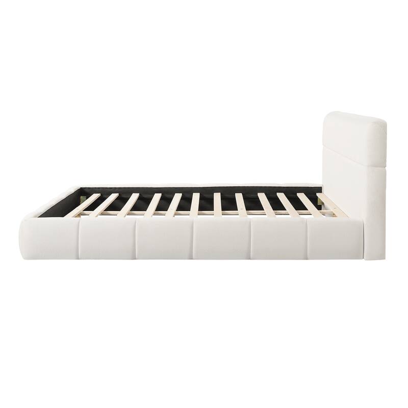 Christopher Knight Home - Sio Modern Boucle Upholstered Platform Bed Frame with Wooden Slats Support, No Box Spring Needed