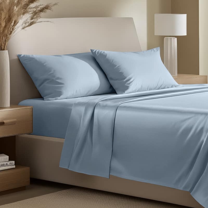 Bare Home Organic Cotton Sheet Set - Silky Smooth Sateen Weave - Twin - Dusty Blue