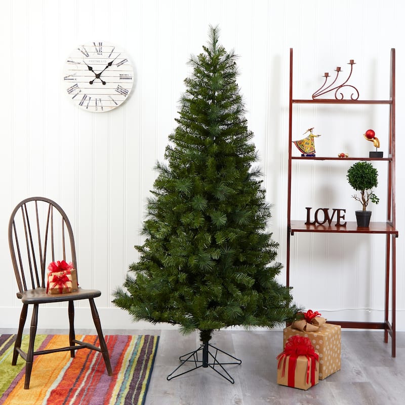 6Ft Artificial Christmas Tree with Warm White Lights - Mount Hood Spruce Holiday Decor - Green - 72