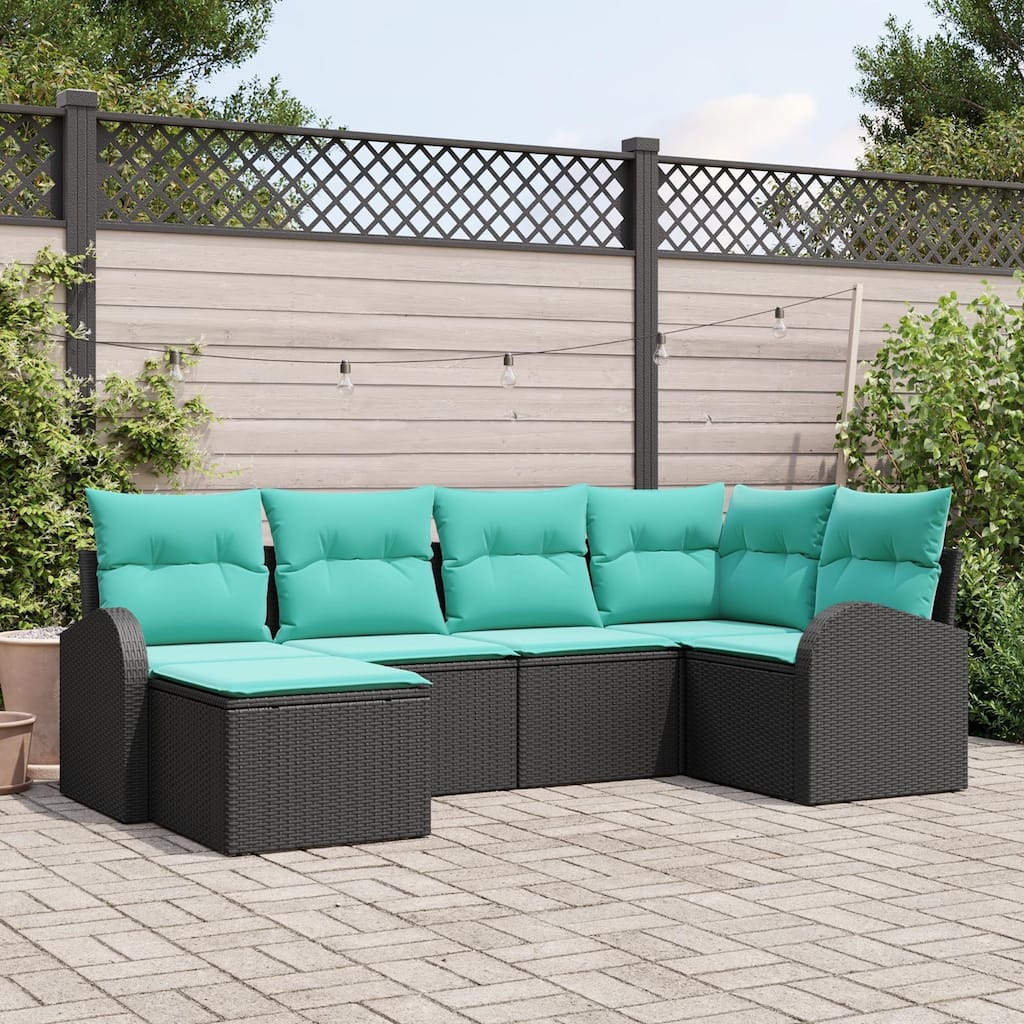 vidaXL 7 Garden Sofa Set with Cushions Black Poly Rattan - 92.1 x 48.8 x 27.2