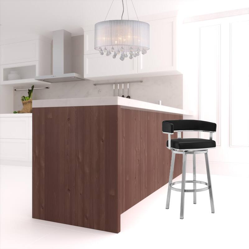 Contemporary Swivel Bar Stool with Silver Brushed Finish and Faux Leather Seat Modern Style