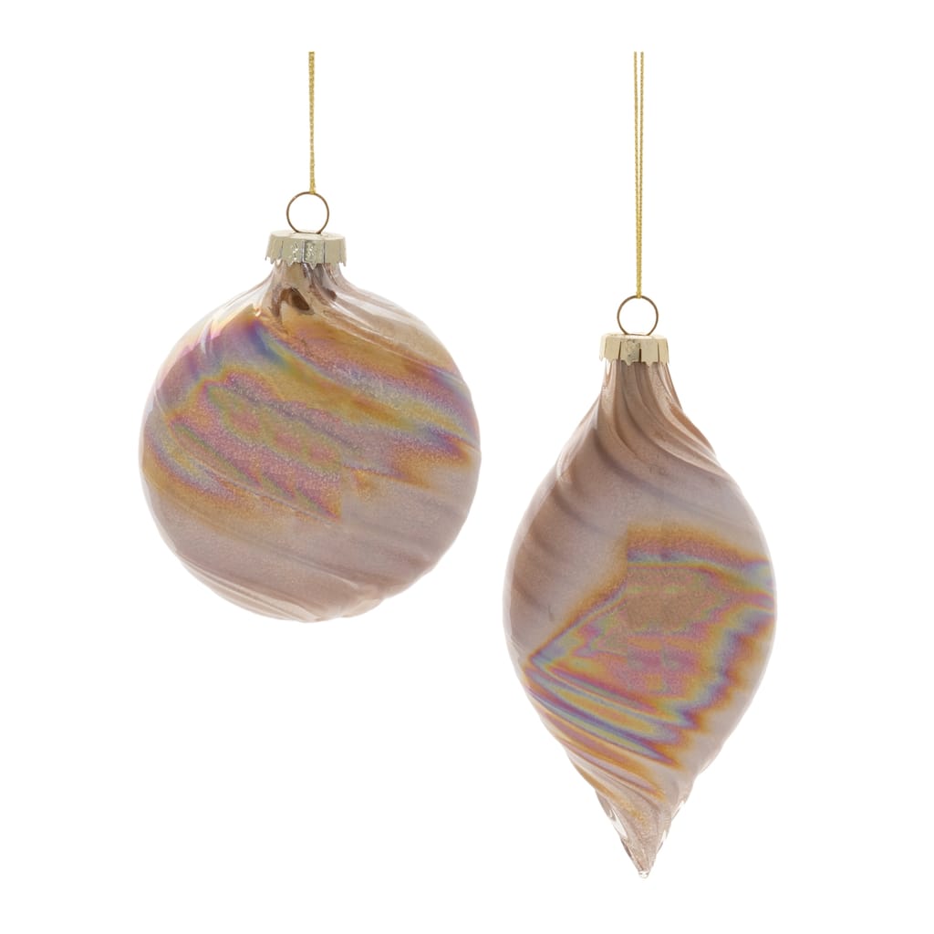 12 Gold Iridescent Swirl Glass Ornaments Ball and Onion Shapes Perfect for Holiday Tree Decorations - 3”L x 3”W x 3.5”H